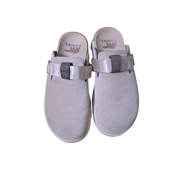 Sorel Viibe Omega Taupe Honey White Suede Clogs Women's Size: 8 Slip-On - Picture 2 of 5